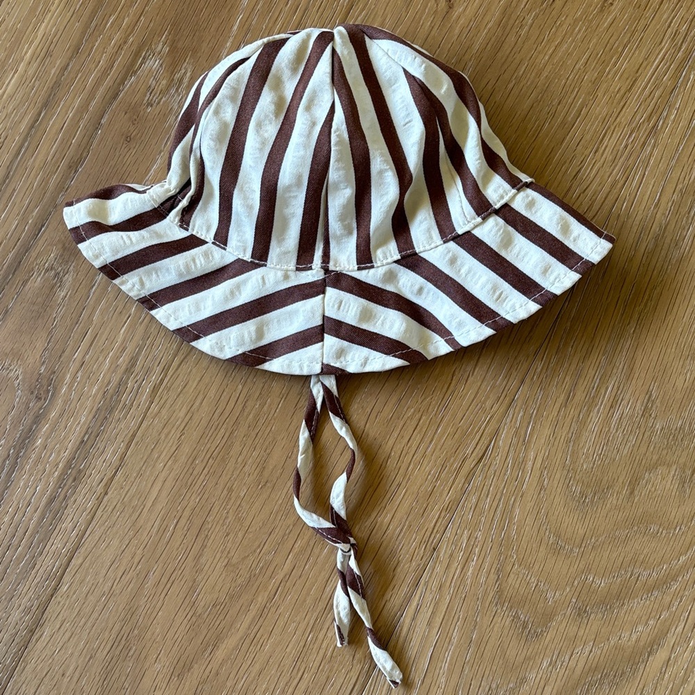 Adorable brown and cream stripe baby sun hat